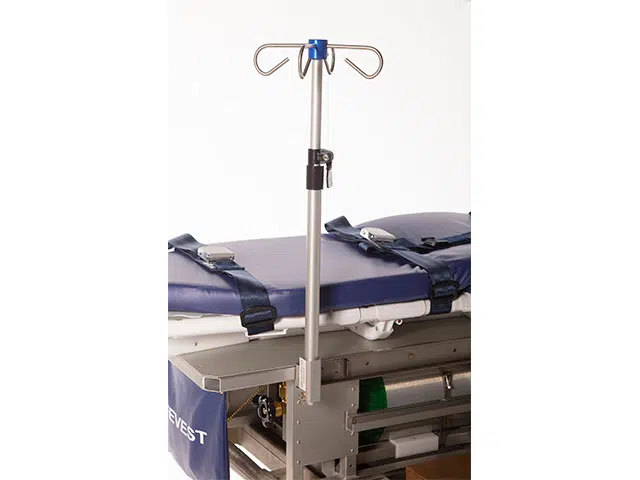 IV pole installed on a stretcher base